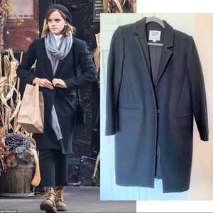 Zady Black Single Breasted Long-Line Coat ASO Emma Watson S Collared